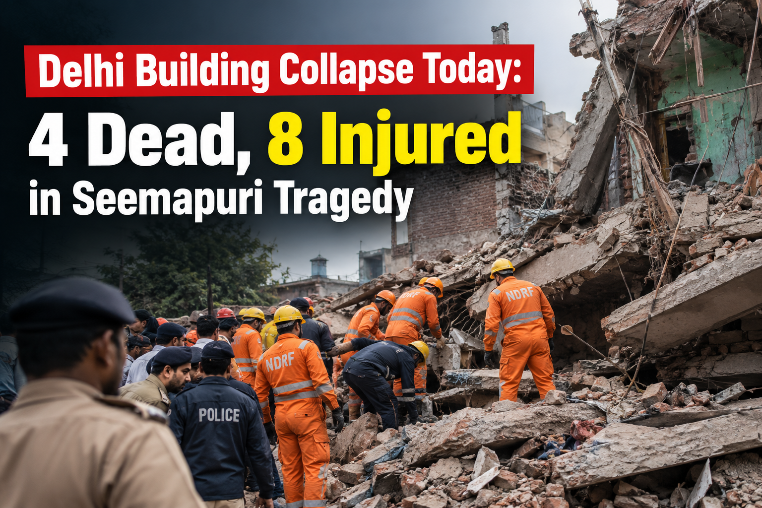 Delhi Building Collapse Today: 4 Dead, 8 Injured in Seemapuri Tragedy